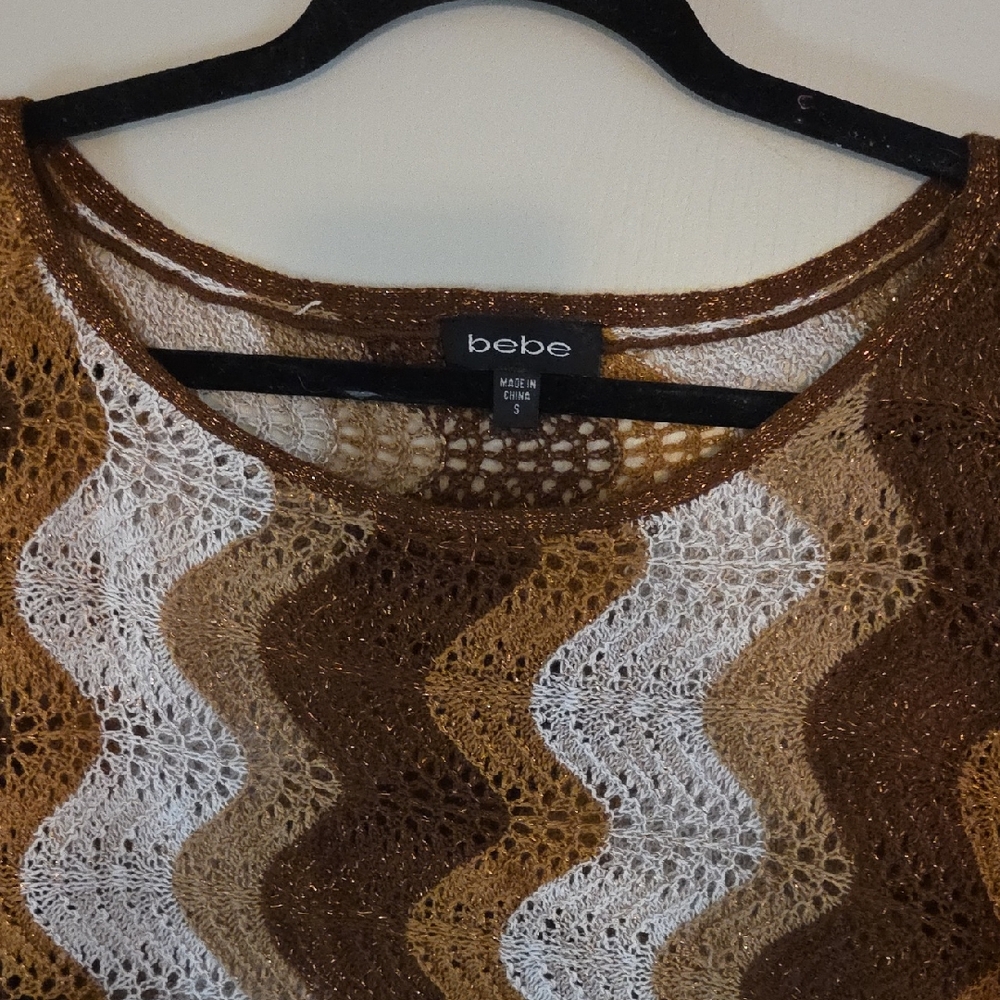 Bebe Metallic Gold and White Knit Top